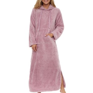 ADR Women's Warm Fleece Nightgown, Oversized Hoodie, Long Hooded Sweatshirt Robe - 1 of 4