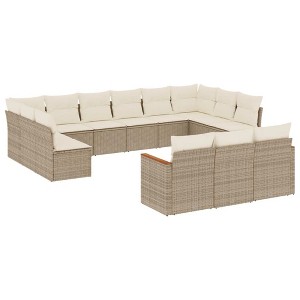 vidaXL Garden Sofa Set Beige PE Rattan, Powder-Coated Steel, 100% Polyester - 1 of 4