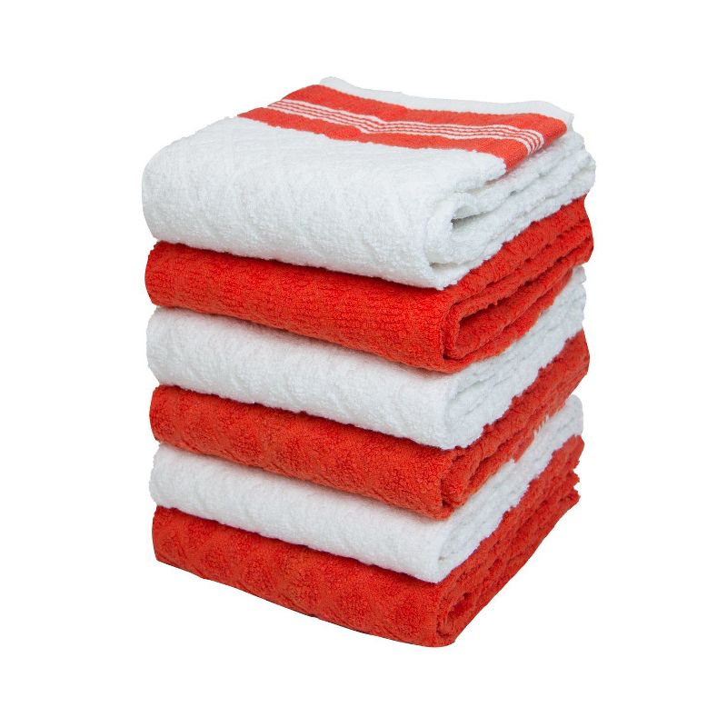 Sloppy Chef Premier Kitchen Towels (Pack of 6), 15x25, Diamond Pattern, Cotton, Saffron Red, 2 of 8