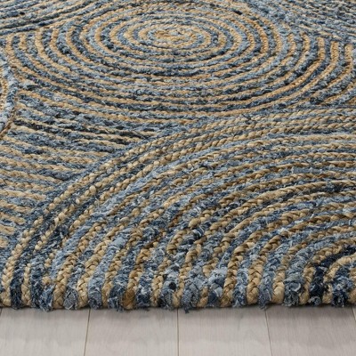 Blue and Beige Hand-Knotted Geometric Cotton Rug, 4' x 6'