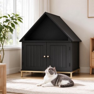 Cat Litter Box Enclosure, House-Shaped Hidden Litter Cabinet with ...