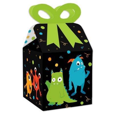 Big Dot of Happiness Monster Bash - Square Favor Gift Boxes - Little Monster Birthday Party or Baby Shower Bow Boxes - Set of 12