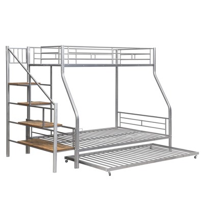 NicBex Twin Over Full Bunk Bed with Safety Guardrail and Trundle,Metal Loft Bed with Storage Staircase,Modern Bunk Beds,Bunk Beds for Bedroom