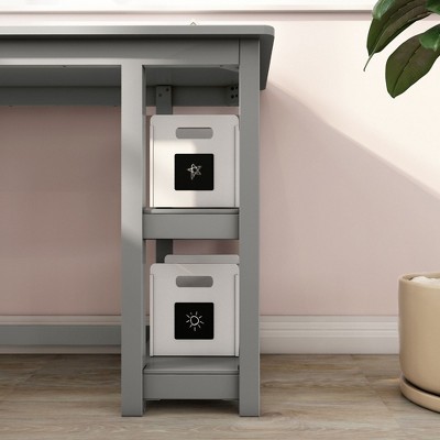Gray L-Shaped Corner Desk with Shelves