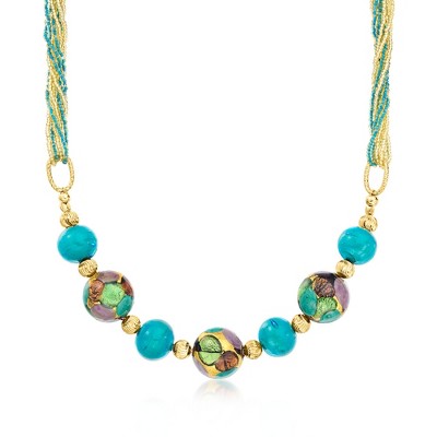 Ross-Simons Italian Multicolored Murano Glass Bead Necklace in 18kt Gold Over Sterling Size 18