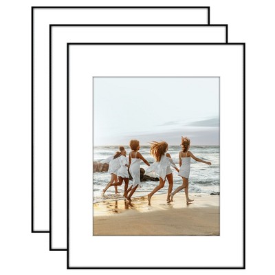 Americanflat Front Loading Picture Frame Set with Mat - Perfect for Photos and Wall Decor - Black - 3 Pack