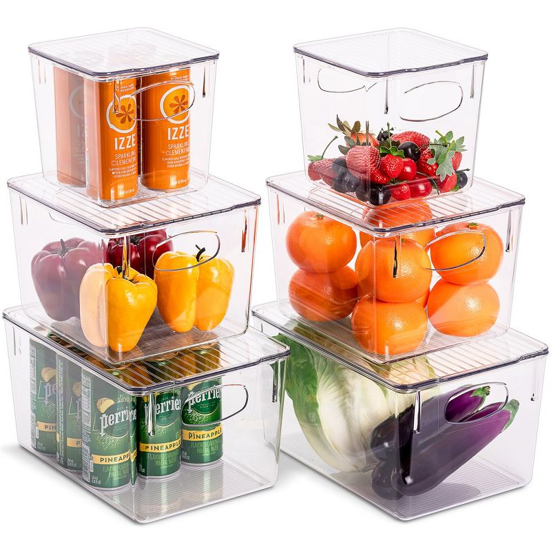 Sorbus 6 Piece Variety Pack Clear Acrylic Storage Bins with Handles and Lids - for Kitchen, Cabinet Organizer, Pantry & Refrigerator, 6 of 14