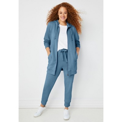 ellos Plus Size French Terry Long Zip Front Hoodie