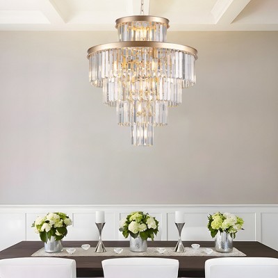 DOMETOUR Golden Luxury Crystal Chandelier, Modern Pendant Light Fixture for Dining/Living/Bedroom, 23.6 Gold