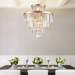 DOMETOUR Golden Luxury Crystal Chandelier, Modern Pendant Light Fixture for Dining/Living/Bedroom, 23.6 Gold - 1 of 4