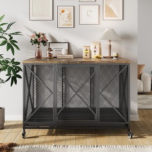 48 Inch Large Dog Crate Furniture with Flip Top, Wheels, Multi-Functional for Large Medium Breeds - 1 of 4