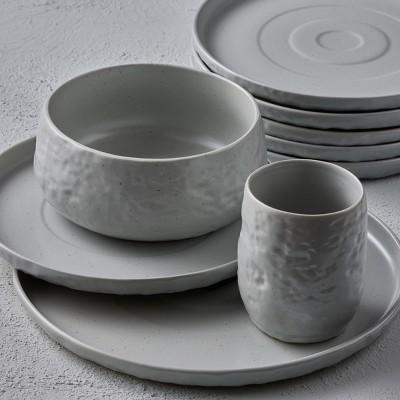 Gray and White Ceramic 16-Piece Textured Dinnerware Set