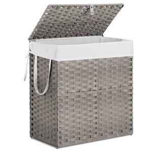 Gulches 110L Foldable Laundry Basket with Lid and Compartments, Hand-Woven PP Rattan Hamper with Removable Machine-Washable - 1 of 4