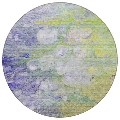 Artichoke Green Purple And Lilac Abstract Washable Indoor Outdoor Area Rug
