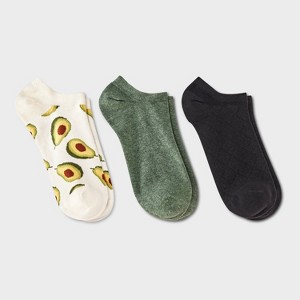 Women's Avocado 3pk Low Cut Socks - A New Day™ Ivory/Olive Green/Black 4-10: Tagless Design - 1 of 3