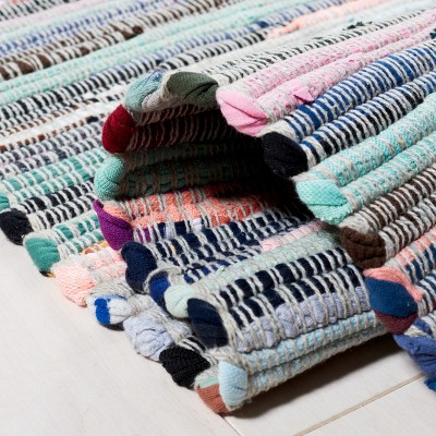 Handwoven Whimsical Purple & Blue Flatweave Rag Rug - 5x8 Feet