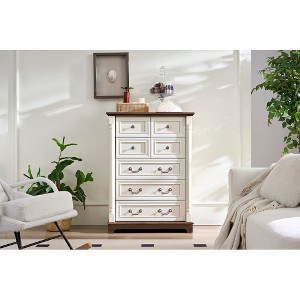 7 Drawer Dresser Chest for Bedroom with Wooden Base and Riser Trim, Wooden Rustic Rustic Chest of Drawers, Storage Dresser for Bedroom, Living Room - 1 of 1