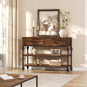 Entryway Table,  Console Table with storage Drawers, 3 Tier Industrial Metal Sofa Table, Behind Couch Table, Hallway Table for Entry, Living Room - 1 of 4