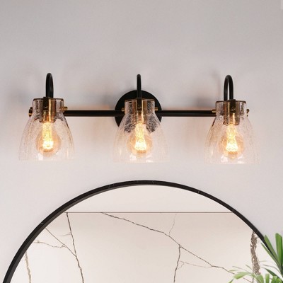 Aidtyrtm 22.4" Matte Black and Gold Crackled Glass Vanity Light