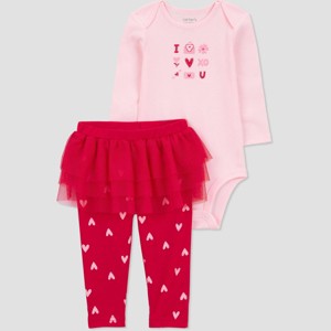 Carter's Just One You®️ Baby 2pc Valentine's Day I Love You Hearts Tutu Top & Bottom Set - 1 of 3