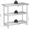 3-Tier Stainless Steel Table, 18x36x34 Inch, 2 Undershelves & Gloves, Commercial Workstation for Kitchen, Laundry, Garage - 2 of 4