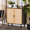 Baxton Studio Maureen Wood and Rattan 2 Door Storage Cabinet Espresso/Natural Brown : Bohemian Style, Particle Board Frame, 2 Shelves - 4 of 4