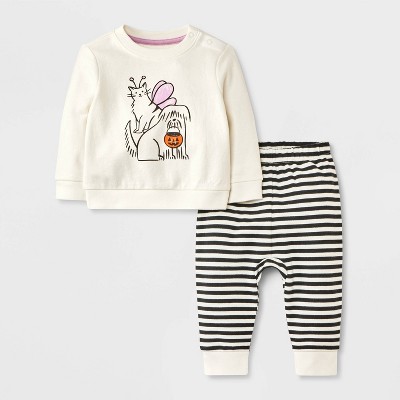 Baby 2pc Halloween Dog & Cat Trick-Or-Treating French Terry & Jogger Pants Set - Cat & Jack™ Cream