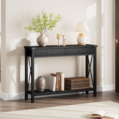 Farmhouse Entryway Table, Wooden Console Table with Drawers, 2 Tier Sofa Table with Storage