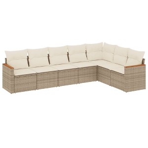 vidaXL 7 Piece Patio Sofa Set with Cushions Beige Poly Rattan - Without Table - 1 of 4