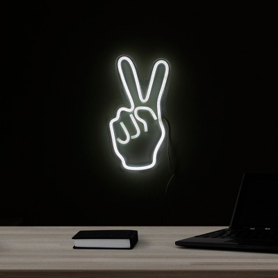 Northlight 15” Bright White Neon Style Peace Fingers Led Lighted Wall ...