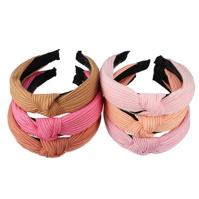 Unique Bargains Girl s Knotted Headbands Pink Brown 1 18 Wide 6 Pcs 