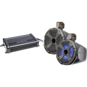 PowerBass XL-POD10LR 10" RGB Long Range Pod Speaker System Pair with XL-2305MX 300 Watt x 2 IPX65 Powersports Amplifier - 1 of 4