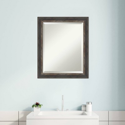 Rustic Charcoal Wood Framed Rectangular Bathroom Vanity Mirror