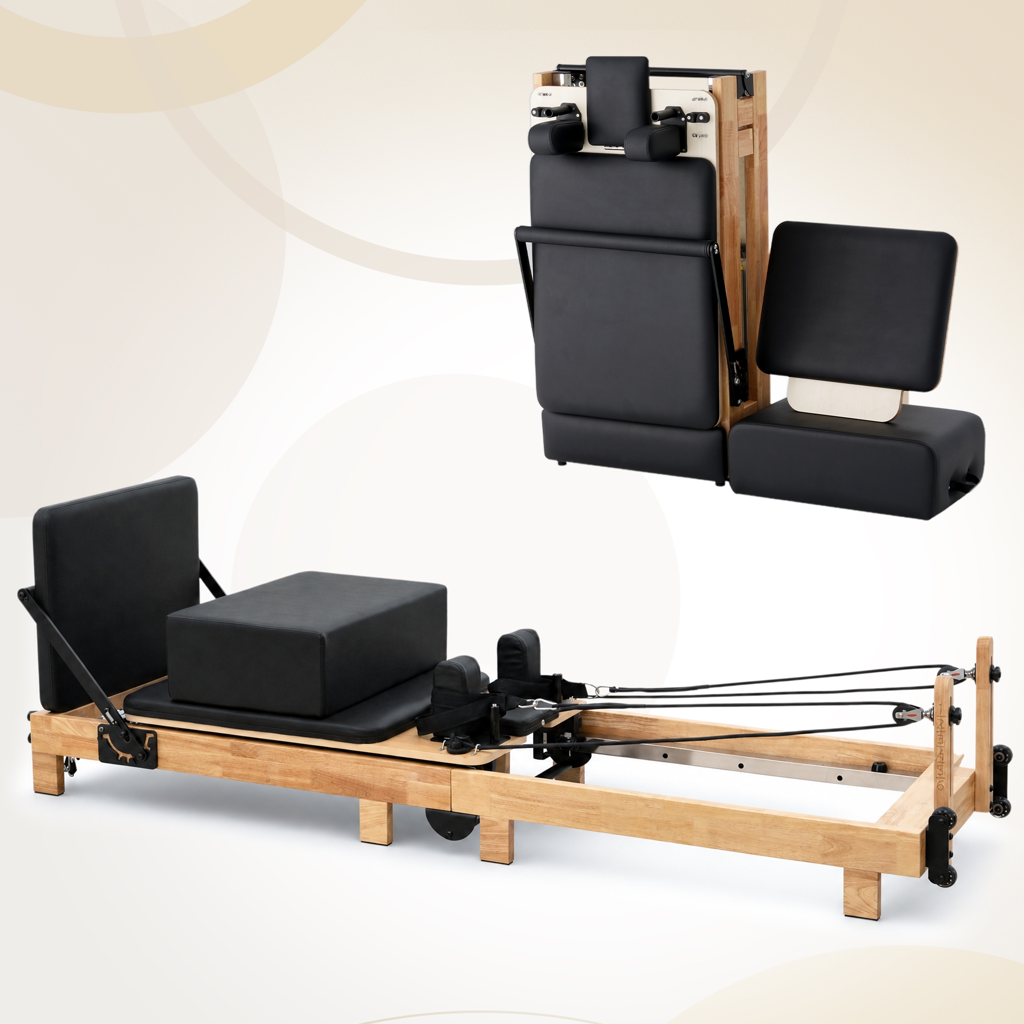 ER KANG 92" Wooden Pilates Reformer Machine with Springs for Home & Studio, Complete Set with Sitting Box, Jump Board & Accessories