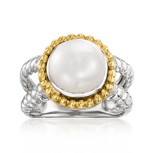 Ross-Simons 9.5-10mm Cultured Pearl Ring in Sterling Silver and 14kt Yellow Gold - 1 of 4