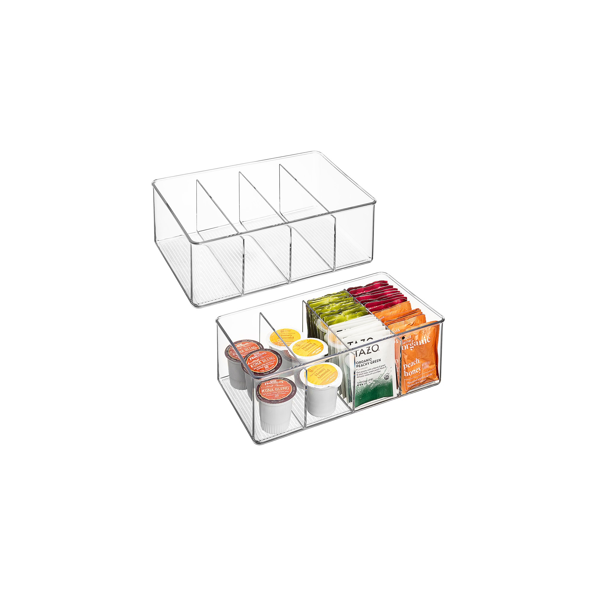 Sorbus 2 Pack Storage Bins with Dividers - Store Tea Bags, Seasonings, Drink Packets, Oatmeal - Storage & Display Containers for Kitchen & Pantry