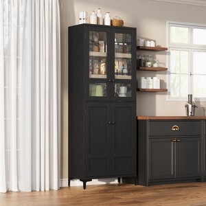 Kitchen Pantry Cabinet with Glass Doors, Freestanding Food Storage Cabinet with Adjustable Shelves - 1 of 4