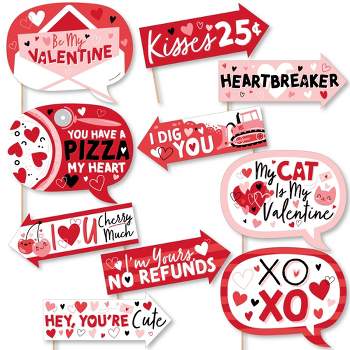 Big Dot of Happiness Funny Happy Valentine's Day - Valentine Hearts Party Photo Booth Props Kit - 10 Piece