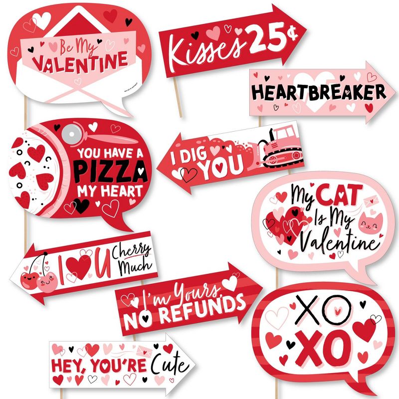 Big Dot of Happiness Funny Happy Valentine's Day - Valentine Hearts Party Photo Booth Props Kit - 10 Piece, 1 of 6