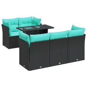 vidaXL Patio Sofa Set with Cushions Sectional Sofas 6 Piece Poly Rattan Acacia - Black - 1 of 4