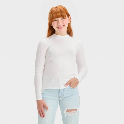 Girls' Long Sleeve Rib-knit Mock Neck Top - Art Class™ White Xl : Target