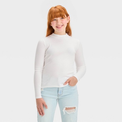 Girls' Long Sleeve Rib-knit Mock Neck Top - Art Class™ White L : Target