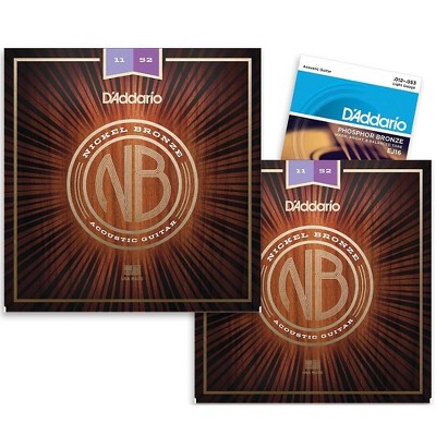 D'Addario NB1152 Nickel Bronze Custom Light Acoustic Strings 2-Pack with EJ16 Phosphor Bronze Light Single-Pack