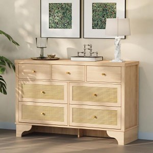 Acekool Brown 7 Drawer Dresser, 47.3" Wide Chest with Rattan Drawers, Wood Storage Organizer for Bedroom, Living Room, Entryway - 1 of 1