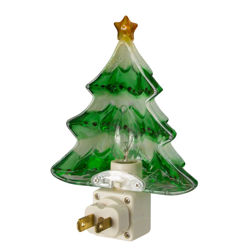 Northlight 5.5" Green and White Beaded Frosted Christmas Tree Night Light, 3 of 4