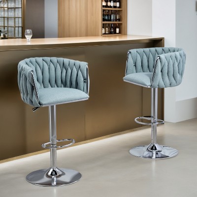 360° Fabric cover Swivel Bar Stools Set of 2, Adjustable Counter Height Bar Chairs with Woven Back & Footrest - Leovsnove