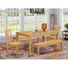 HomeStock 5-Piece Rectangle Natural Oak Finish Solid Wood Top Dining Table with 2 Benches, 2 Chairs - 2 of 4