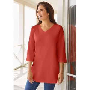 Woman Within Perfect Three-Quarter Sleeve V-Neck Tunic - 1 of 4