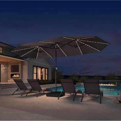 PURPLE LEAF 15ft Patio Market Umbrella and Base Double-Sided Rectangle Outdoor Table Sun Umbrellas with Crank