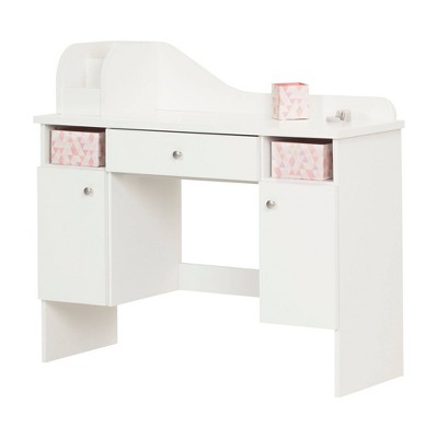 Vito Kids' Makeup Desk with Drawer Pure White/Pink - South Shore: Modern Vanity Table for Teens, Wood Laminate Frame